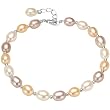 Tri-Color Pearl Strand Silver Bead Bracelet 7" with 1" Chain Tail Tri-Color Pearl Strand Silver Bead Bracelet 7" with 1" Chain Tail