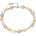 Tri-Color Pearl Strand Silver Bead Bracelet 7" with 1" Chain Tail