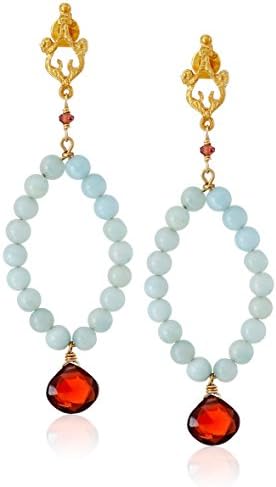 Azaara Filigree Azure Sea 22k Yellow Gold-Dipped, Amazonite, and Garnet Drop Earrings