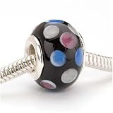 Murano Style Glass Lampwork Bead Fits Pandora Black With Multi-Colored Dots 14mm (1)