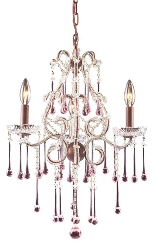 Opulence Three Arm Chandelier in Rust with Rose Crystals