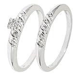 1/10 Carat T.W. Round Cut Diamond Engagement Ring and Women's Wedding Band Set 10K White Gold - Size 7