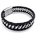 KONOV Mens Leather Stainless Steel Bracelet, Wide Cuff Bangle, Black Silver