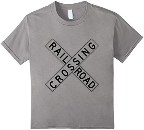 Kids Railroad Train Crossing Sign Kids T-shirt For Boys Girls 8 Slate