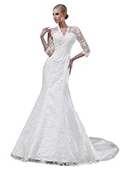 V-neck Elbow Length Sleeves Satin Lace-Up Beaded Evening Dress  with a Chapel Train 