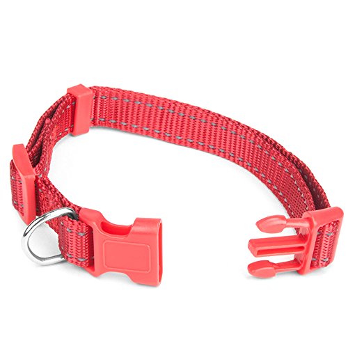 Weebo PetsAdjustable Nylon Dog Collar with Hi-Visibility Reflective Thread (Red, Small)