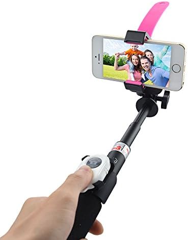 Extendable Selfie Handheld Stick Monopod with Adjustable Phone Holder and Bluetooth Wireless Remote Camera Shutter for Smart phone/tablet,small DSLR Compact Camera Camcorder,gopro Sport Camera, Black