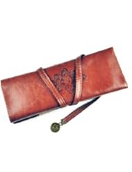 Office Product: Leegoal Twilight Retro Bandage Synthetic Leather Pen Bag Pencil Case Makeup Pouch(Dark Brown) - Leegoal