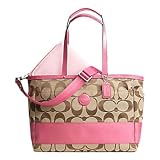 Coach Signature Stripe Baby Diaper Multifunfunction Laptop Bag Purse Tote 17443 Watermelon Pink