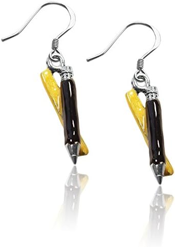 Ruler & Pencil Charm Earrings in Silver