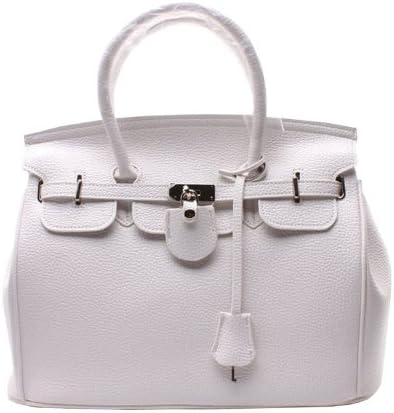 onegood Glamour Elegant PU Faux Leather Padlock Designer Inspired Shopper Hobo Tote Bag (white)