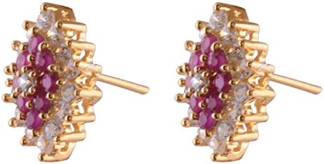 Ganapathy Gems 1 Gram Gold Plated Ruby And White CZ Stud