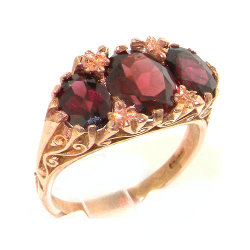 Luxury 9K Rose Gold Womens Victorian Style Rhodalite Garnet Ring - Finger Sizes 5 to 12 Available