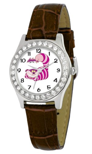 Disney Women's D1499S007 Queen Collection Cheshire Cat Brown Leather Strap Watch