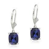 Sterling Silver Cushion-Cut Created Blue Sapphire Dangle Earrings