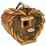 Rustic Wood Heart-Shaped Birdhouse With "Love Shack" Plaque Sign 7.75"