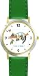 Siamese Cat Sleeping on Tree Limb - Butterfly - Cat Cartoon or Comic - JP Animal - WATCHBUDDY&reg; DELUXE TWO-TONE THEME WATCH - Arabic Numbers - Green Leather Strap-Size-Children's Size-Small ( Boy's Size & Girl's Size )