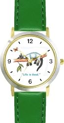 Siamese Cat Sleeping on Tree Limb - Butterfly - Cat Cartoon or Comic - JP Animal - WATCHBUDDY&reg; DELUXE TWO-TONE THEME WATCH - Arabic Numbers - Green Leather Strap-Size-Children's Size-Small ( Boy's Size & Girl's Size )