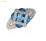 14k White Gold Blue Topaz and Diamond Ring