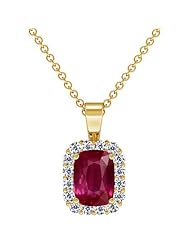 18K Yellow Gold Cushion Cut Ruby And Round Diamond Pendant