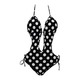 Polka Dot Plunge Monokini Swimsuit Black White