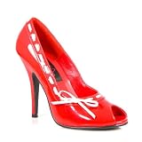 41005DN3OZL. SL160  5 Inch Sexy Classic Pump Shoes With Contrast Lacing And Bow High Heel Shoes Single Sole Red / White Patent