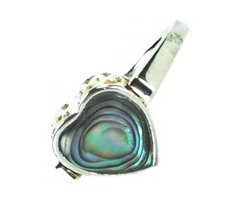Rotating Iridescent Blue Green Solitaire Heart With Filigree Texture Ring, 925 Sterling Silver Band, Size 7