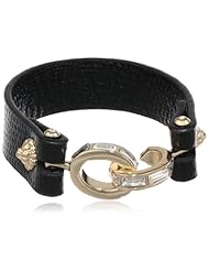 Anne Klein "Sheldon" Gold-Tone Black Leather Link Cuff Bracelet