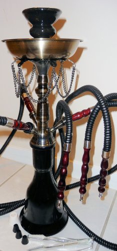 Black 3 Hose Hookah Shisha Nargila Pipe 19 Tall 63 Long Hoses + Tongs + 8 Total Garments. Hookah Smokes Great!