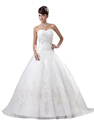  Off the Shoulder Embroidered Lace-Up Organza/Satin  Ball Gown Wedding Dress 