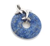 Sterling Silver Dolphin Blue Lapis Donut Slide Pendant