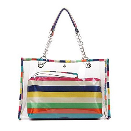 Zicac women s clear colorful stripe top handle handbags beach wal…