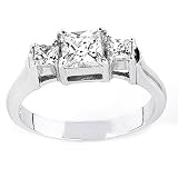 Amazing Solid Sterling Silver Cubic Zirconia Rhodium Plated Rings with 3 Square Shaped Stones