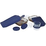 Pyrex Serveware 14-Piece Baking Dish and Basket Serving Set, Clear with Blue Lids