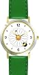Bee & Ladybug or Lady Bug on Daisy Flower - Bee or Bumblebee - JP - WATCHBUDDY&reg; DELUXE TWO-TONE THEME WATCH - Arabic Numbers - Green Leather Strap-Size-Large ( Men's Size or Jumbo Women's Size )