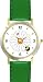 Bee & Ladybug or Lady Bug on Daisy Flower - Bee or Bumblebee - JP - WATCHBUDDY&reg; DELUXE TWO-TONE THEME WATCH - Arabic Numbers - Green Leather Strap-Size-Large ( Men's Size or Jumbo Women's Size )