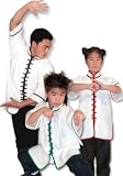 White Kungfu Uniform with Red/Green/Black Interloop Top(top only)