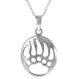 Rustic Bear Claw Paw Print Sterling Silver Necklace .925 Stamp Hypoallergenic Sturdy