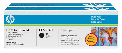 HP Color LaserJet CC530A Dual Pack Black Print Cartridges (CC530AD, Dual Pack)