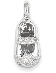14k White Gold Diamond Baby Girl Shoe Pendant Diamond quality AA (I1 clarity, G-I color)