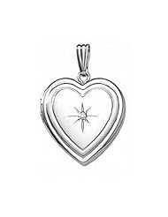 14k White Gold and Diamond Heart Locket 3/4 inch x 3/4 inch in Solid 14K White Gold