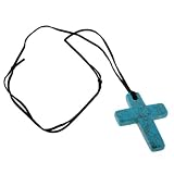 Magnesite Turquoise Cross Pendant with Black Adjustable Cord - Cross (75x55mm)