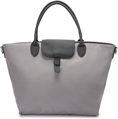 Tote Handbags for Women Susamaki Nylon handbag with Cow Leather Top Handle Satchel Bag Crossbody Bag 604 grey