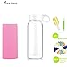 Bonison Durable Glass Water Bottle with Soft Colorful Silicone Sleeve, 14 oz, Pink