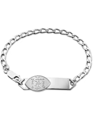 Premium Sterling Silver Bar Medical ID Bracelet with Rhodium Coating. Designed by MedicAlert® "Anticoagulants" i.e. Warfarin, Coumadin