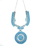 Authentic Sterling Silver Squash Blossom Native American Necklace
with Denim Lapis