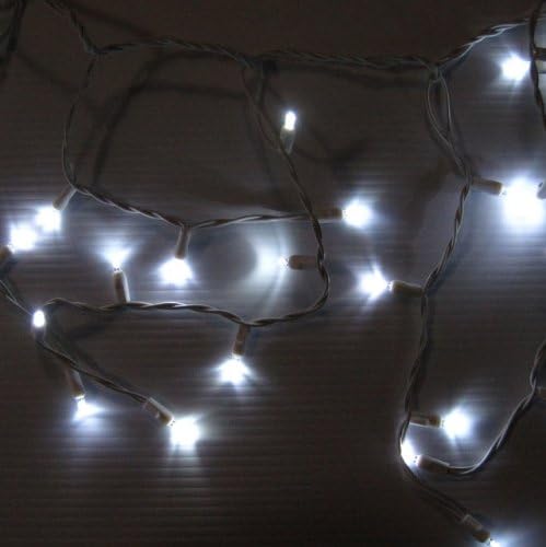 Cool White LED Icicle Lights with White Wire