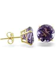 14k Yellow Gold 8mm Round Amethyst Stud Earrings