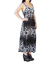 Sexy Jeweled Fall Cotton/Polyester Sleeveless Leopard Print Maxi Dress 