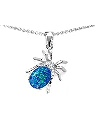 Original Star K (tm) Spider Pendant With 9x7mm Oval Created Blue Opal in 925 Sterling Silver